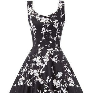 Belle Poque 1950s Style Black Floral Swing Dress